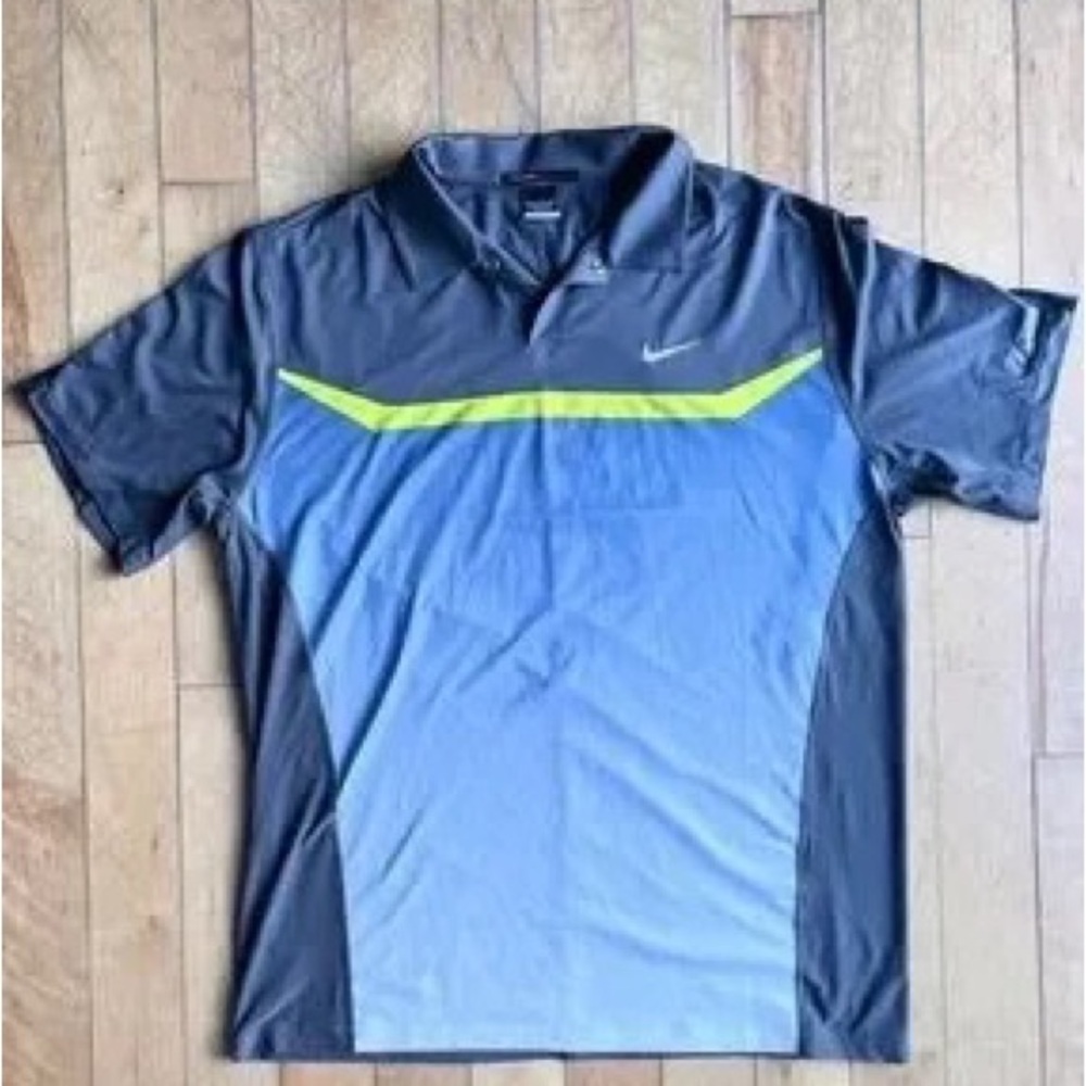 Nike Men’s Blue & Black Polo with Neon Yellow Stripe